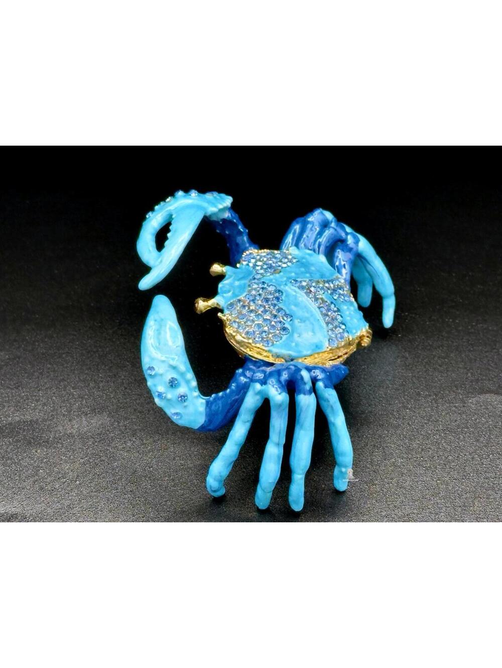 Blue Crab Shaped Decorative Trinket Box with Rhinestone Details